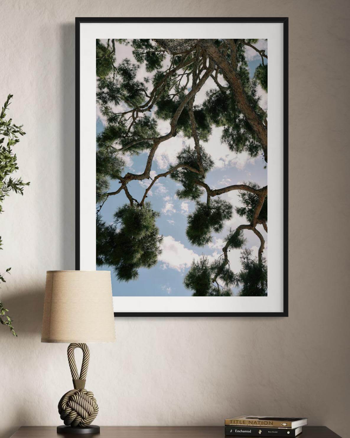 Nature Print of Mediterranean pines and luminous sky in Beaulieu Dreaming, a captivating wall art decor.