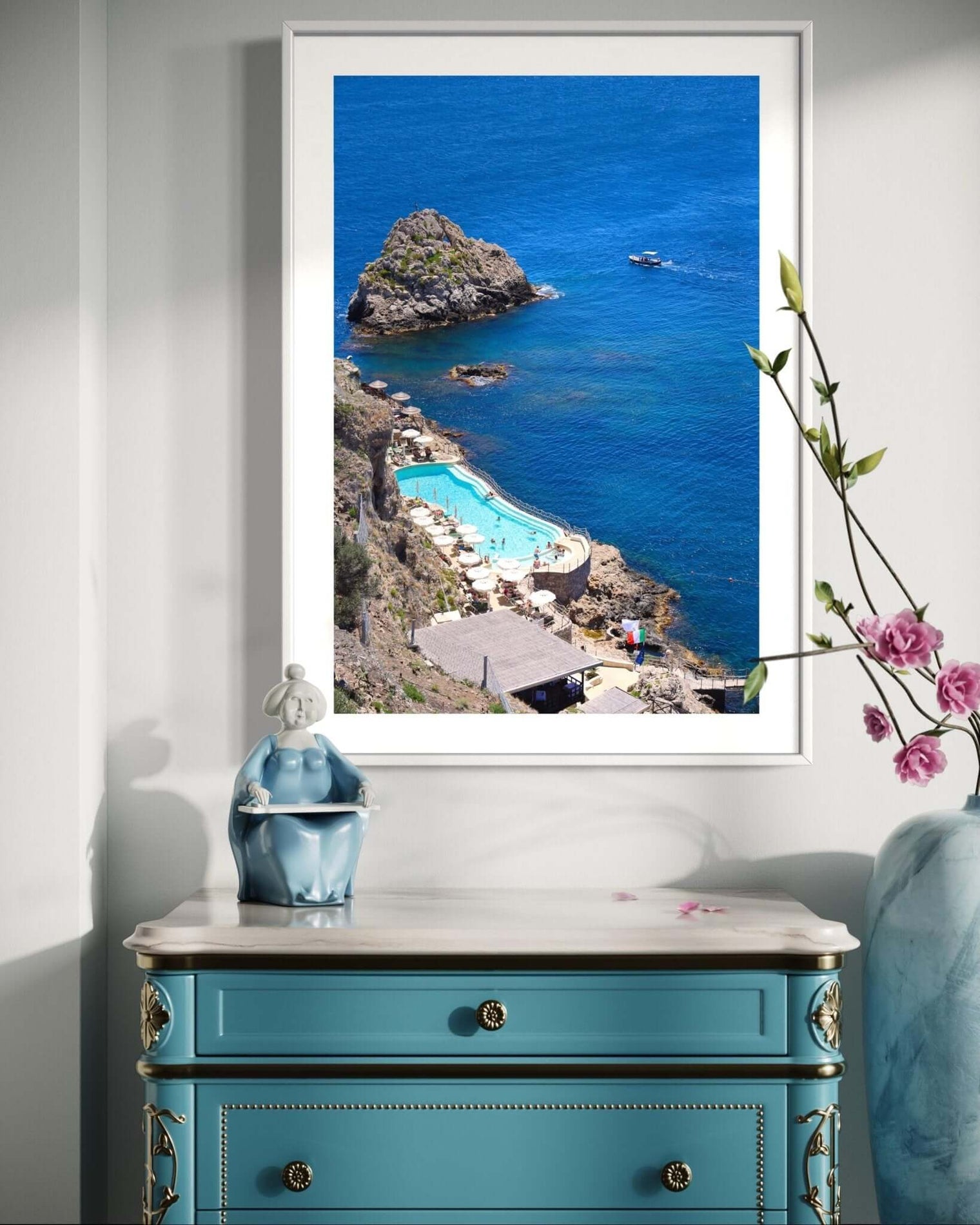 Italy Beach Print featuring a stunning view of the pool and beach club at Unahotels Capotaormina in Taormina, Sicily.