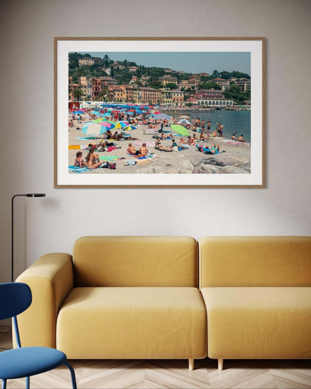 Wall Print of an Italian Beach featuring a vibrant scene at spiaggia libera in Santa Margherita Ligure.