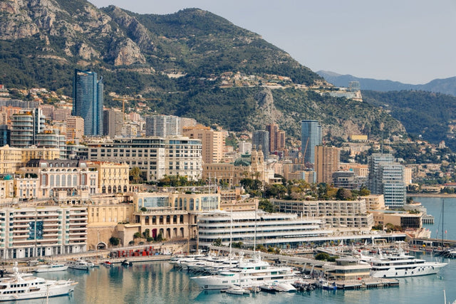 Monaco Print of the stunning Monaco harbor with luxurious yachts and the city skyline in the background.