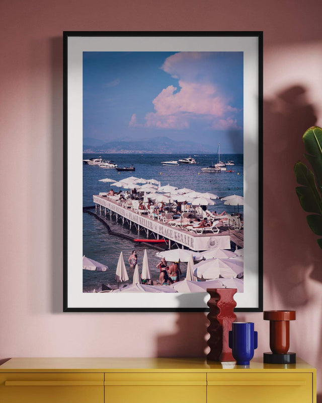 Keller Print featuring Plage Keller, beachgoers enjoying a sunny day in the South of France.