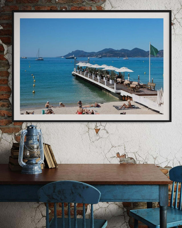Plage Martinez Print showcasing the private pier of Hôtel Martinez in Cannes, capturing seaside lifestyle and elegance.