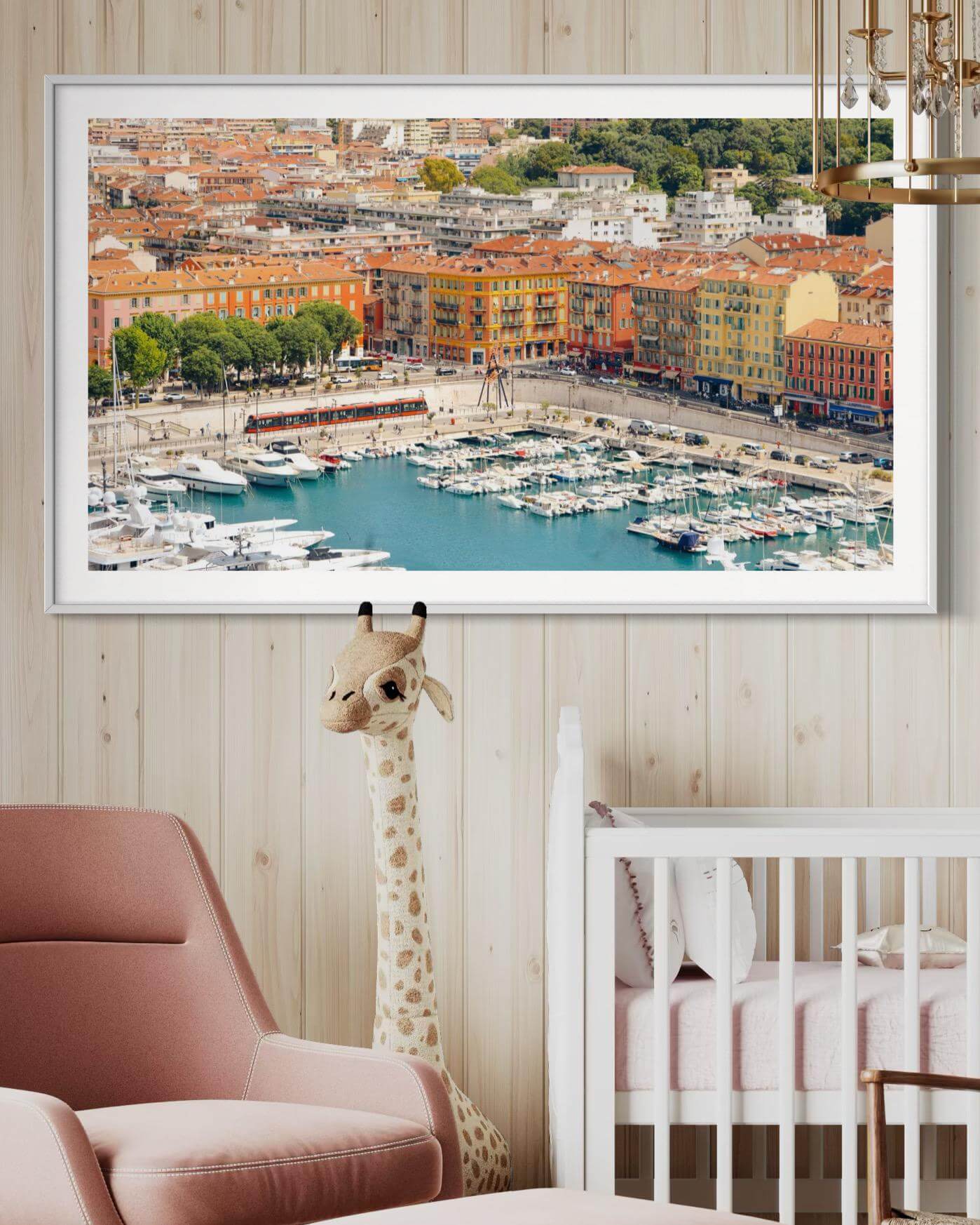 French Riviera Print of Port Lympia, showcasing the marina and colorful buildings of Nice.