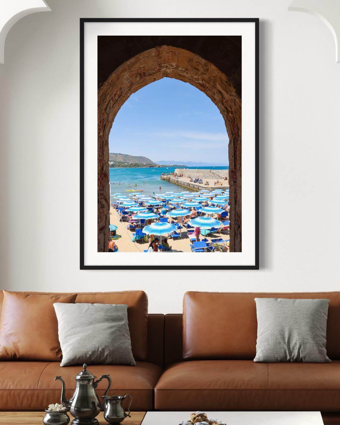 Céfalu Print of Porta Pescara view overlooking La Spiaggia del Porto Vecchio and il Molo di Cefalú.